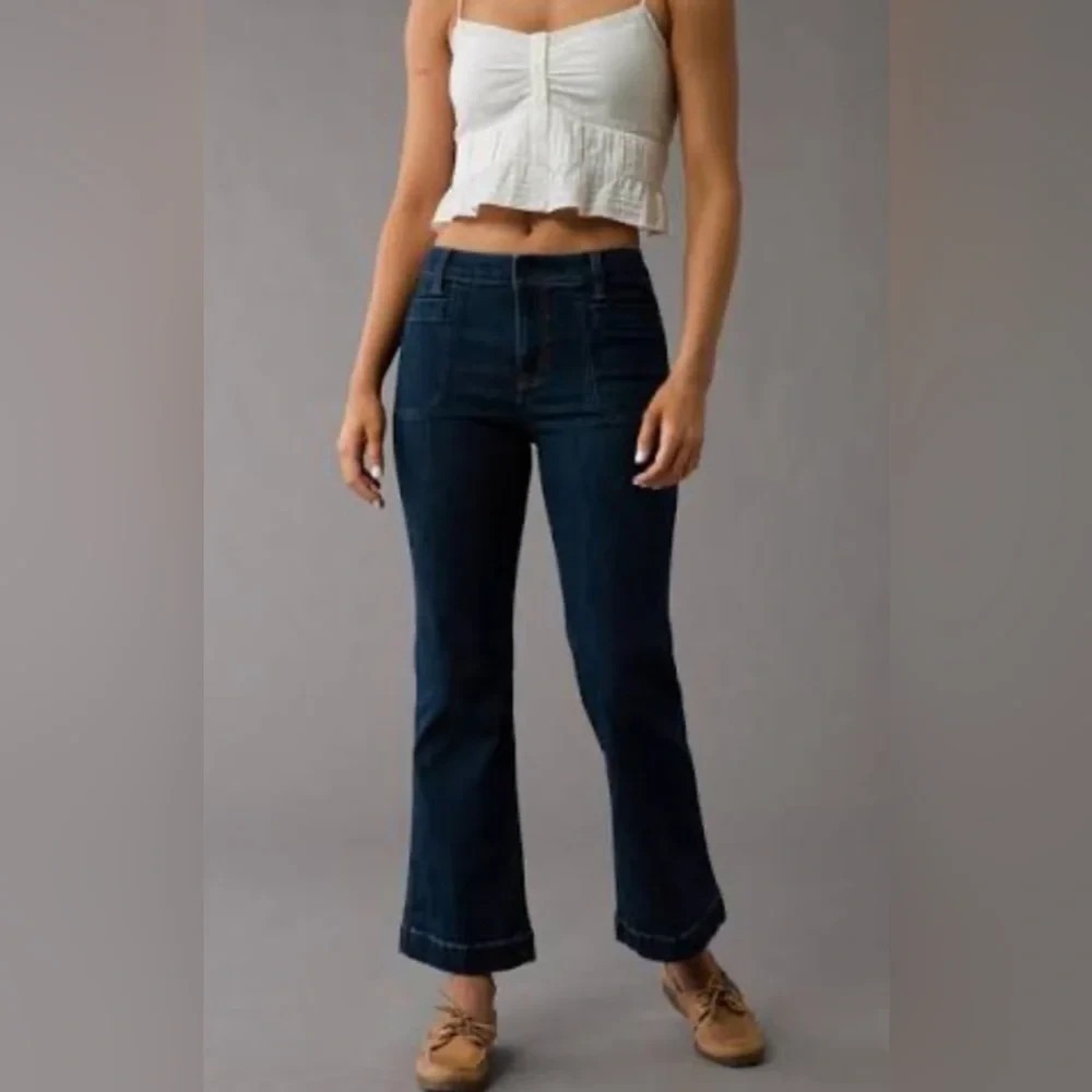 American Eagle High Rise Kick Flare Jeans Womens Sz 4 Blue Dark Wash NWT